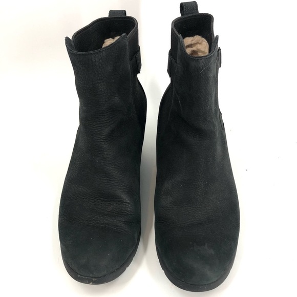 UGG Indra Waterproof Wedge Booties Black Suede Leather Ankle Boots Size 10 - Picture 3 of 10